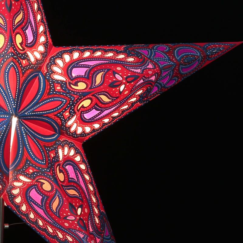 Aldebaran rot - Faltbarer Leuchtstern, Weihnachtsstern aus Papier mit 5 Zacken, 60 cm